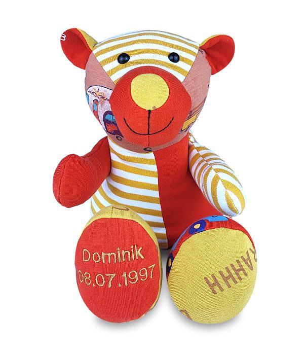 mis z wiszacymi nozkami szyty recznie na zamowienie z ubranek dzieciecych z personalizacja